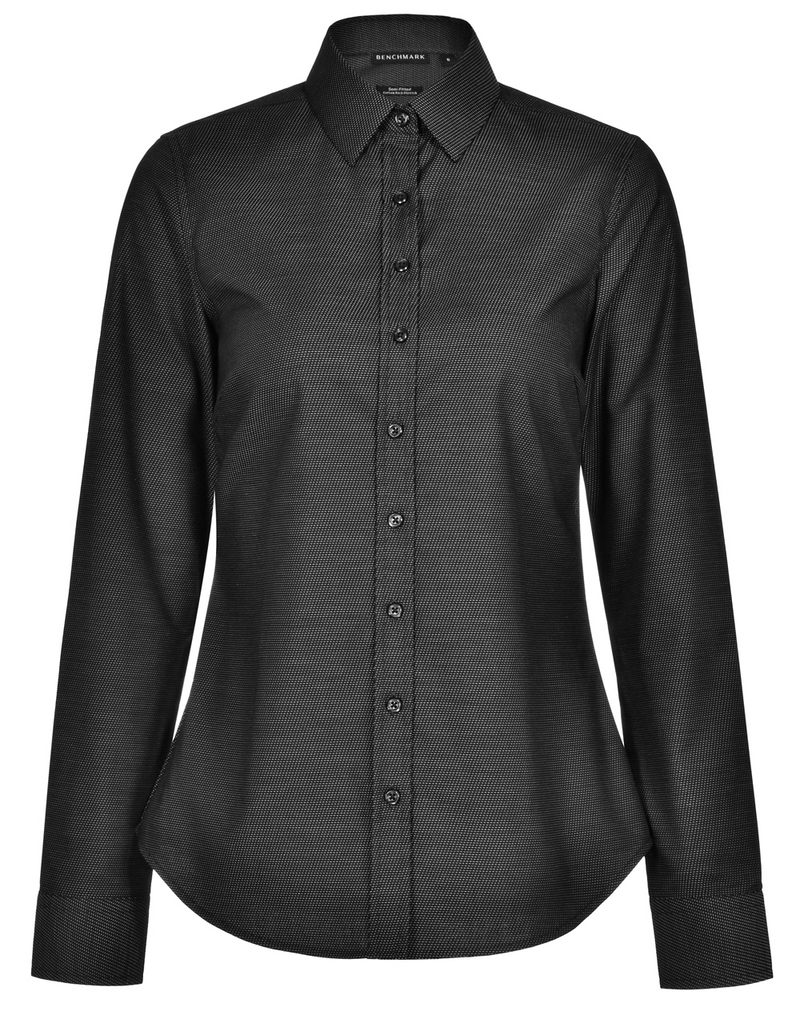 Ascot Dot Jacquard Stretch Shirt For Women - Long Sleeve