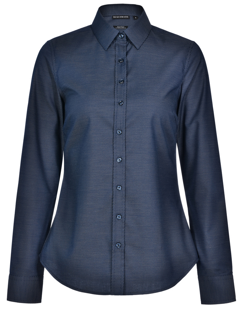 Ascot Dot Jacquard Stretch Shirt For Women - Long Sleeve