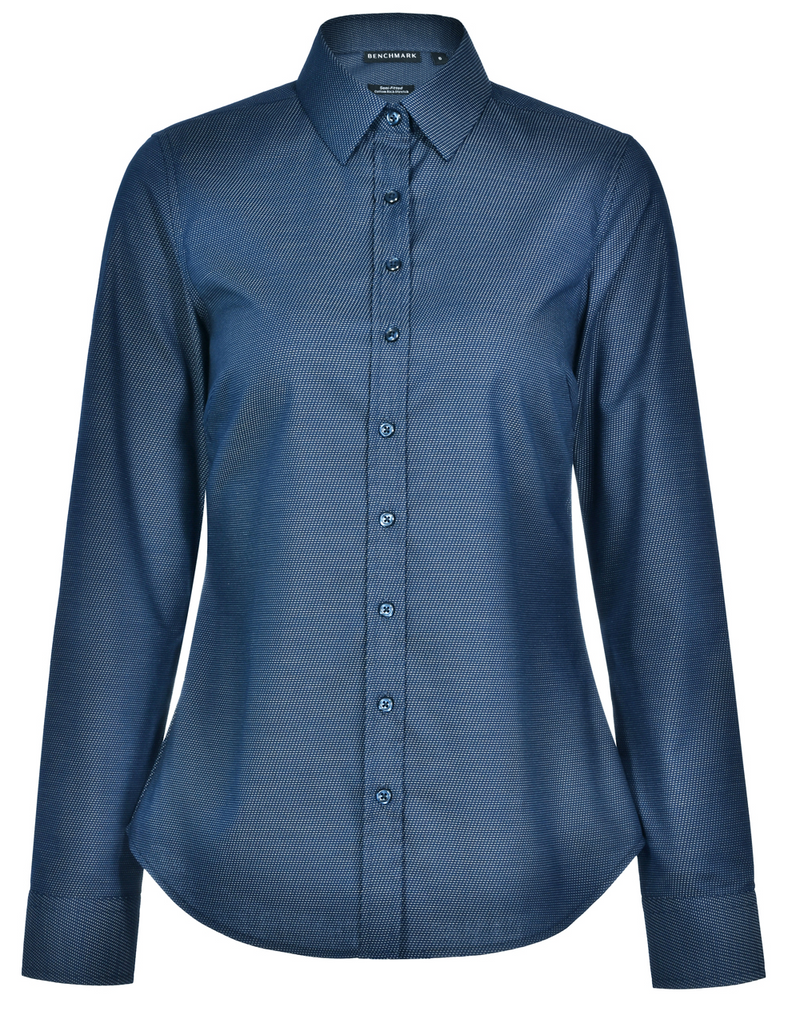 Ascot Dot Jacquard Stretch Shirt For Women - Long Sleeve