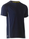 A navy coloured work tee for men with reflective pipe detail. It has a ribbed crew neck with side panels and additional piping. Made up of stretchy polyester that is ideal for an active job.