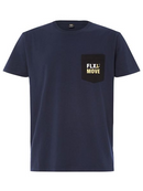 A navy coloured work tee for men with ribbed neck style. It has one pocket with logo detailing. Made up of airy and lightweight cotton.