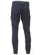 A navy coloured cargo work pant for men with curved waistband style. It has several multifunctional pockets with durable fabric. Made up of a mix of cotton and spandex to provide maximum stretch and comfort.