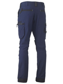A navy coloured zip cargo pants for men with a curved waistband. It has contrast coloured knee patches and multifunctional pockets. Made up of a mixture of cotton, nylon and spandex to provide maximum comfort.