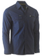 A navy coloured workwear shirt for men with an active fit. It is equipped with two multifunctional chest pockets and contoured sleeves. Also comes with a hanger loop on the structured collar. Made up of stretch cotton for ease of movement.