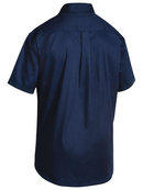 A navy coloured shirt for men with collared button down closure. It has two button open chest pockets with pleat detailing. Made up of comfortable and lightweight fabric.