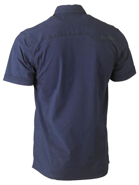 A navy coloured work shirt for men with collared button up closure. Comes with two unique flap chest pockets and multifunctional features. Made up of stretch cotton and spandex to provide ease of comfort. Ideal for people with active work jobs.