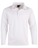 Mens White Cricket Polo Tee- Long Sleeve