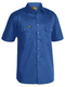 A royal coloured work shirt for men with collared button down closure. It has two button open chest pockets and mesh ventilation patches at heat areas. Made up of lightweight and airy cotton fabric.