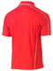 A red coloured polo tee for men with reflective piping detail. It comes with a ribbed collar and side panels. Made up of breathable and airy polyester fabric ideal for people with active jobs.