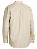 A sand coloured work shirt for men with collared neck and button down closure. It has two chest pockets with button open flaps and adjustable buttoned sleeves. Made up of a mix of polyester and cotton for maximum comfort.