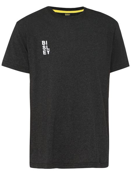 A charcoal coloured work tee for men with a crew neck in a ribbed material. Made up of lightweight cotton to stay comfortable the whole day.