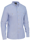 A collared long sleeve work shirt for men with buttoned up closure. It has two contrast coloured button open chest pockets. Made up of airy fabric and  adjustable sleeves with buttoned cuffs. 