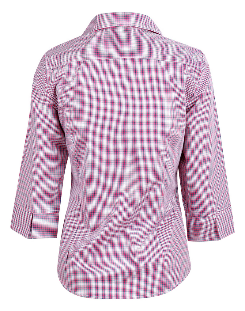 Black White.Red Two Tone Mini Gingham Shirt For Women - 3/4 Sleeve