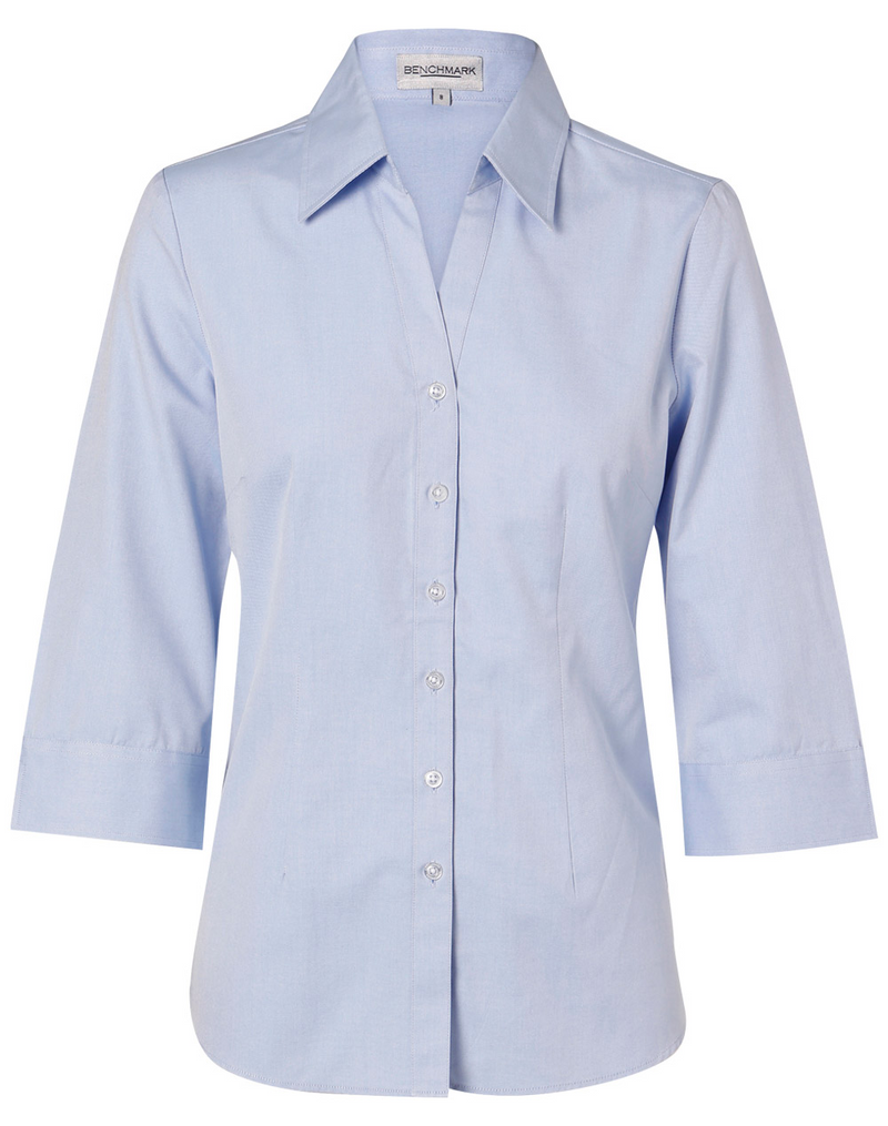 Blue Fine Chambray Shirt For Women - 3/4 Sleeve