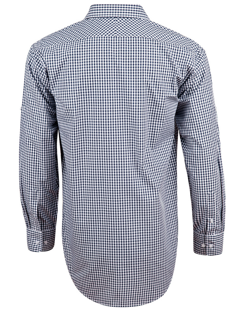 Gingham Check Shirt With Roll-Up Tab Sleeve For Men - Long Sleeve