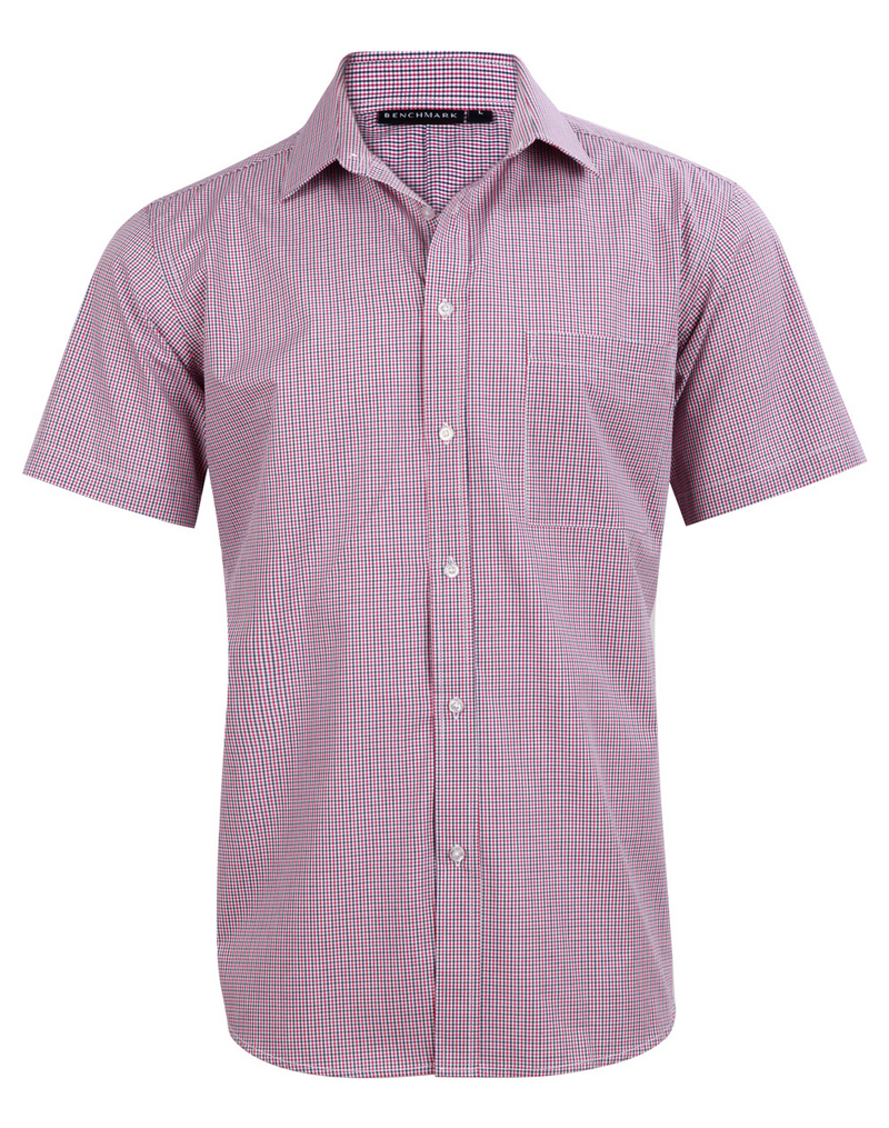 Black White.Red Two Tone Mini Gingham Shirt For Men - Short Sleeve