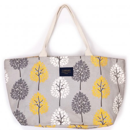 Tree Print Large Tote Bag Grey