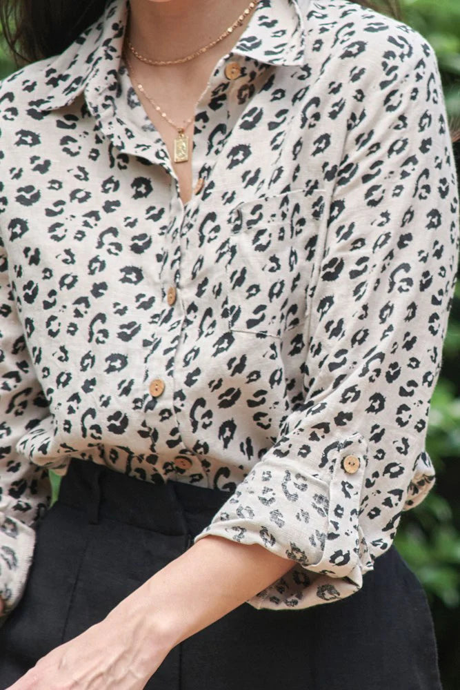 Tailored Linen Long Sleeve Shirt - Leopard